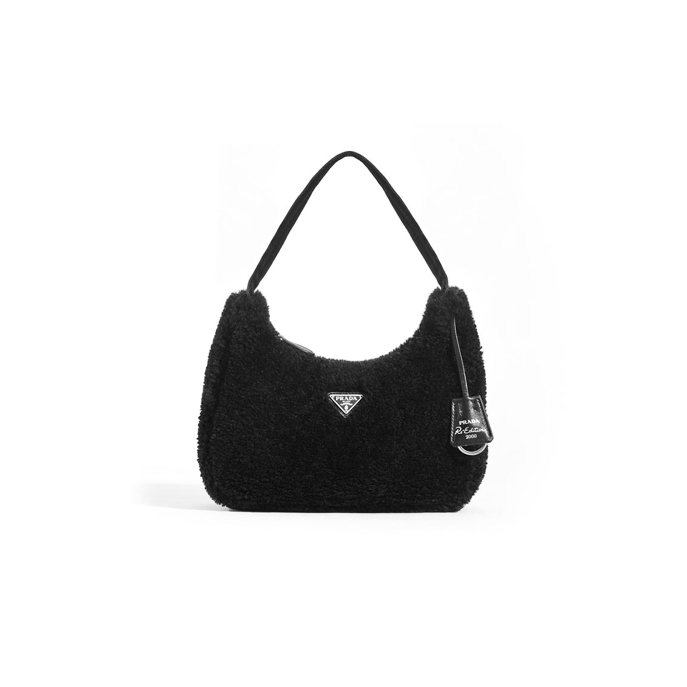 PRADA RE-EDITION 2000 SHEARLING SHOULDER BAG IN BLACK 1NE515 (23*14*5cm)